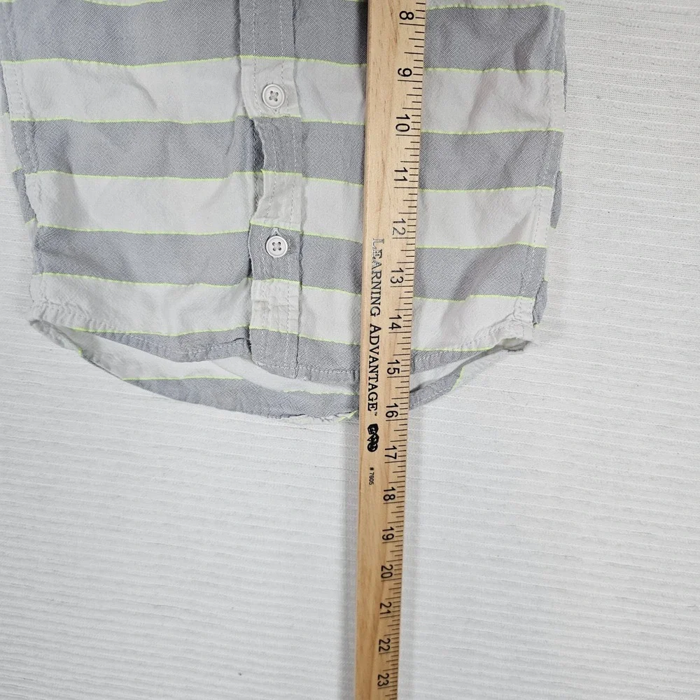 The Childrens Place Boys 3T Striped Button Up Shirt Grey Neon YellowShort Sleeve
